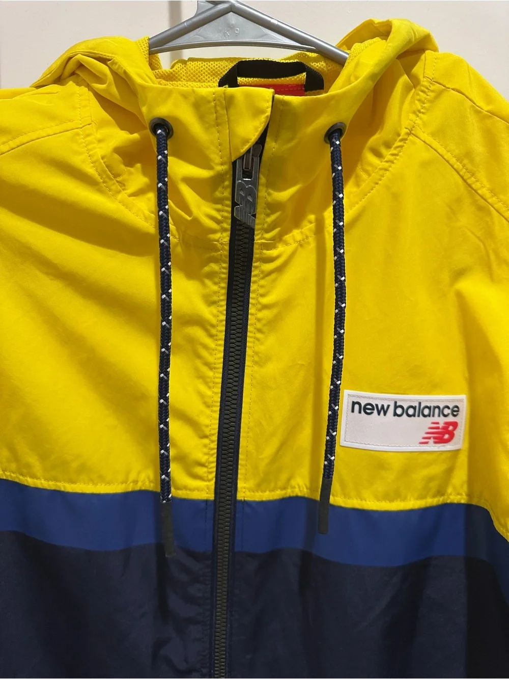 New Balance Yellow and Navy Hooded Windbreaker Jacket